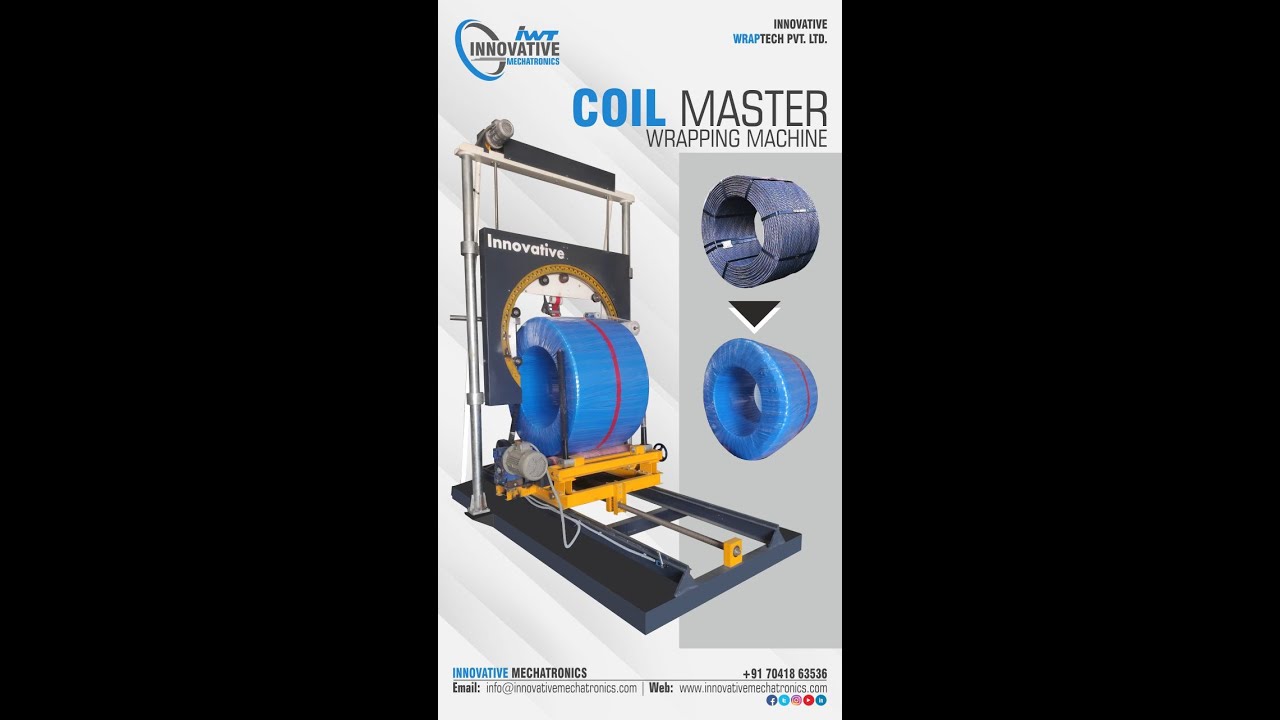 Coil stretch wrapping machine for LRPC strand wire packaging. Optimized for efficient performance.