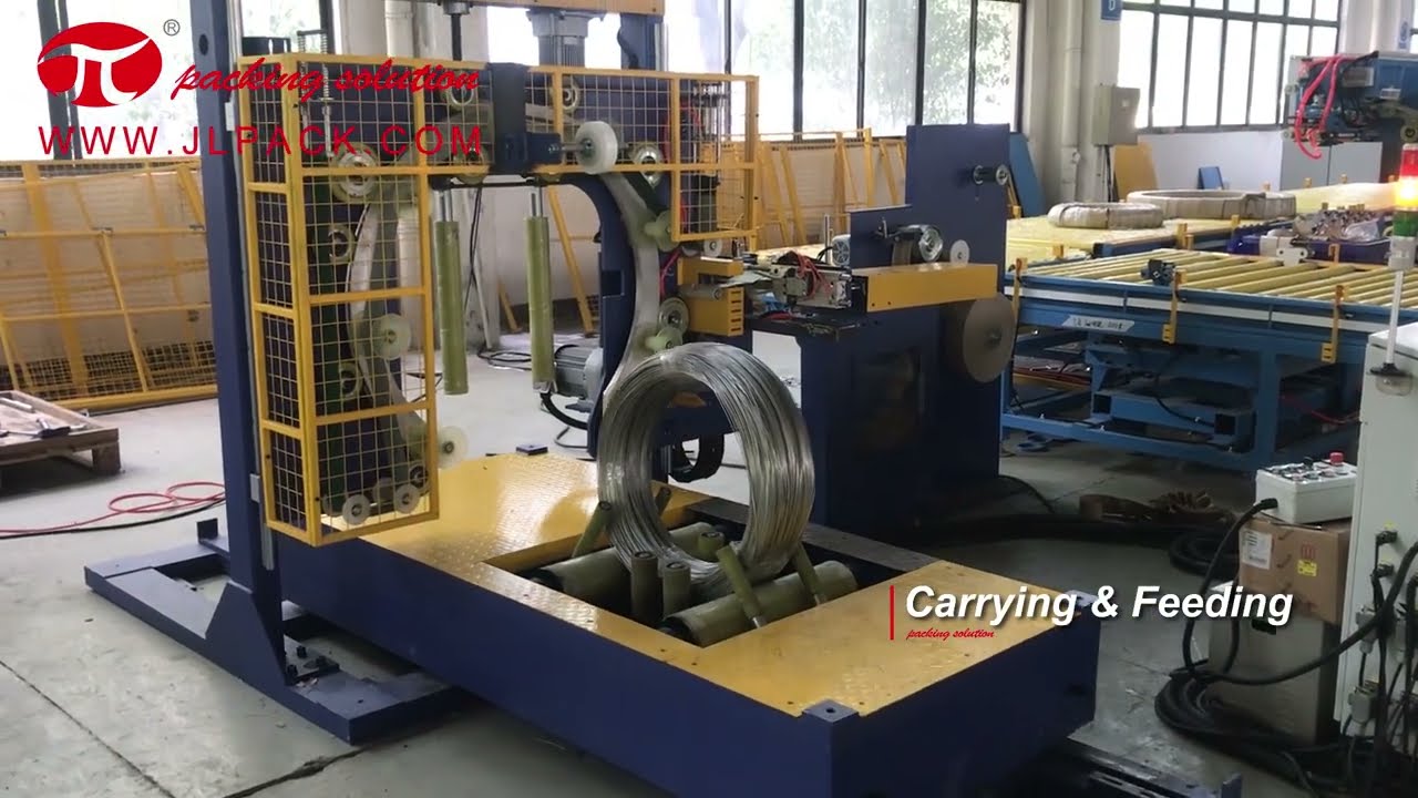 Coil wrapping machine for steel and copper coils.