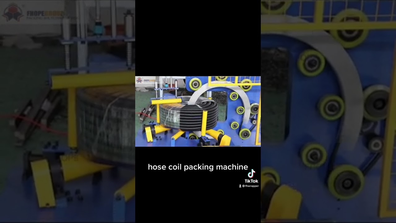 Compact machine for packing pipe coils with improved efficiency and space utilization.