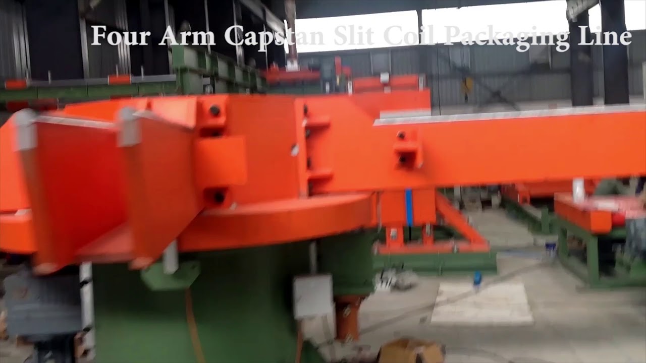 “Efficient Slit Coil Packaging Line with Four-Arm Capstan for streamlined Production”