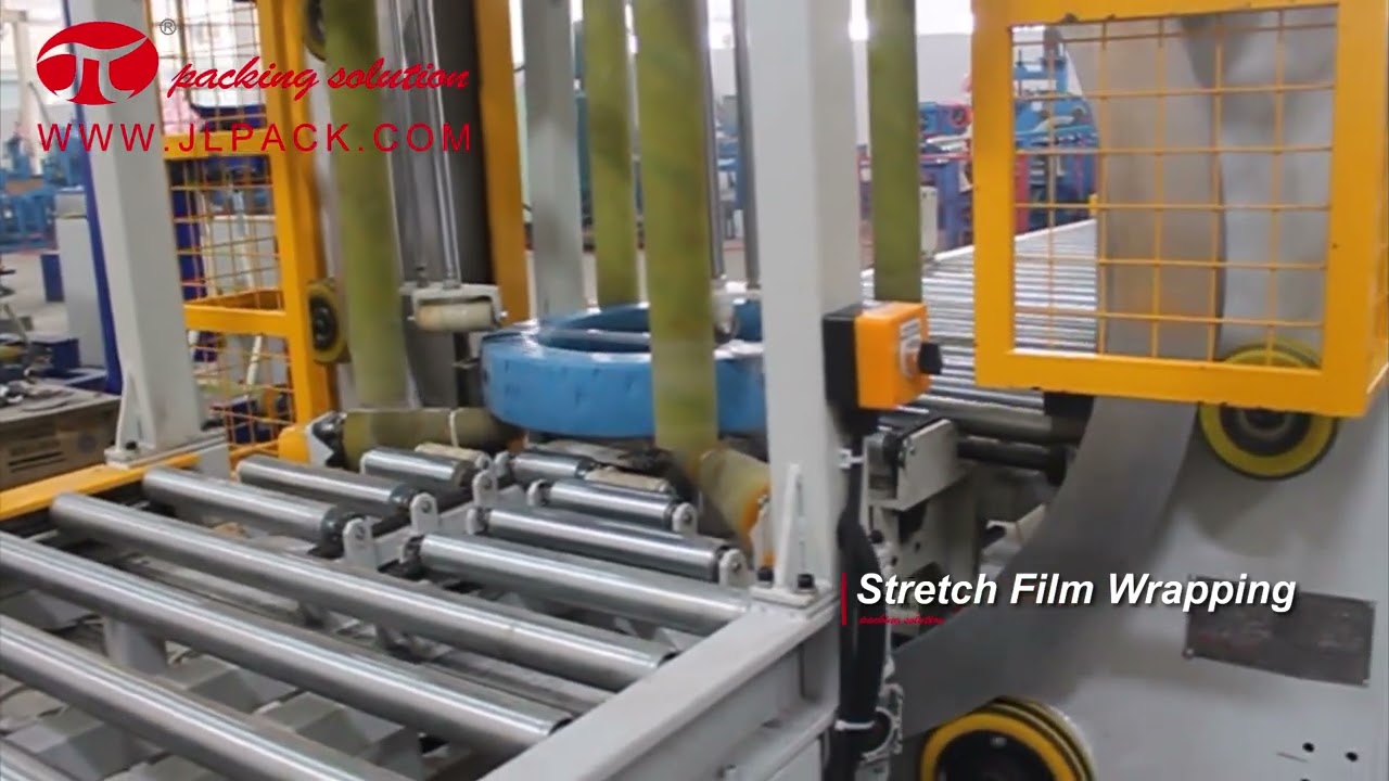 Efficient automatic packing machine for plastic pipe coils with labeling and stacking features.