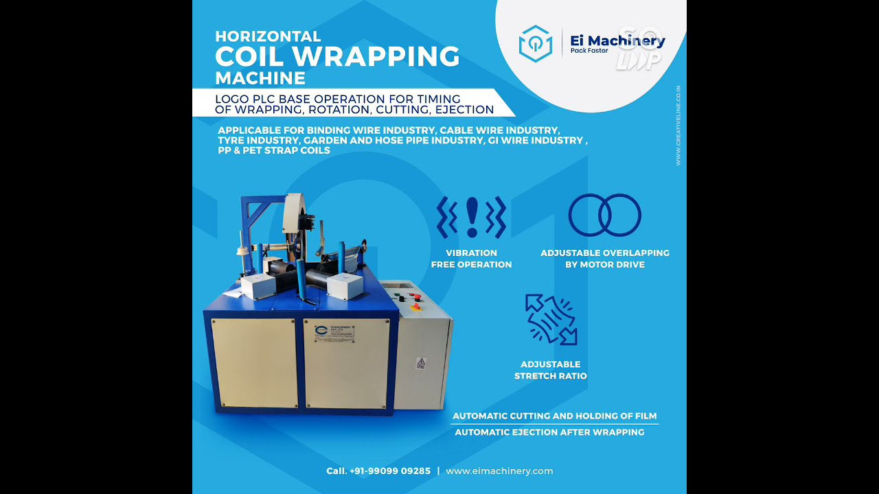 Horizontal coil wrapping machine for binding wire, optimized for efficiency.