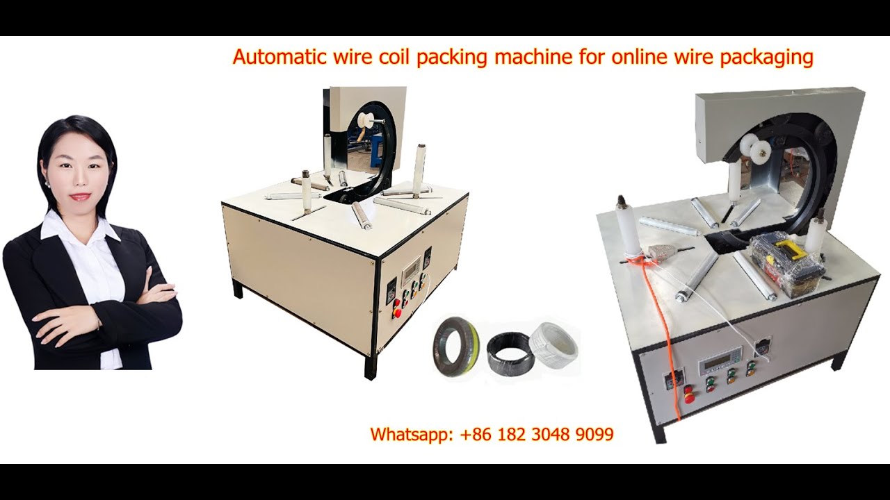 Learn to efficiently wrap wires with an automatic coil packing machine for online packaging in under 35 words.