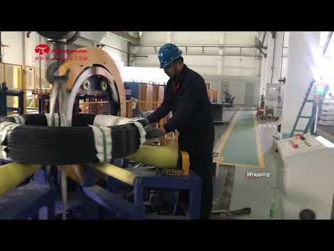 Packaging machine for horizontally positioned steel coils with optimized performance.