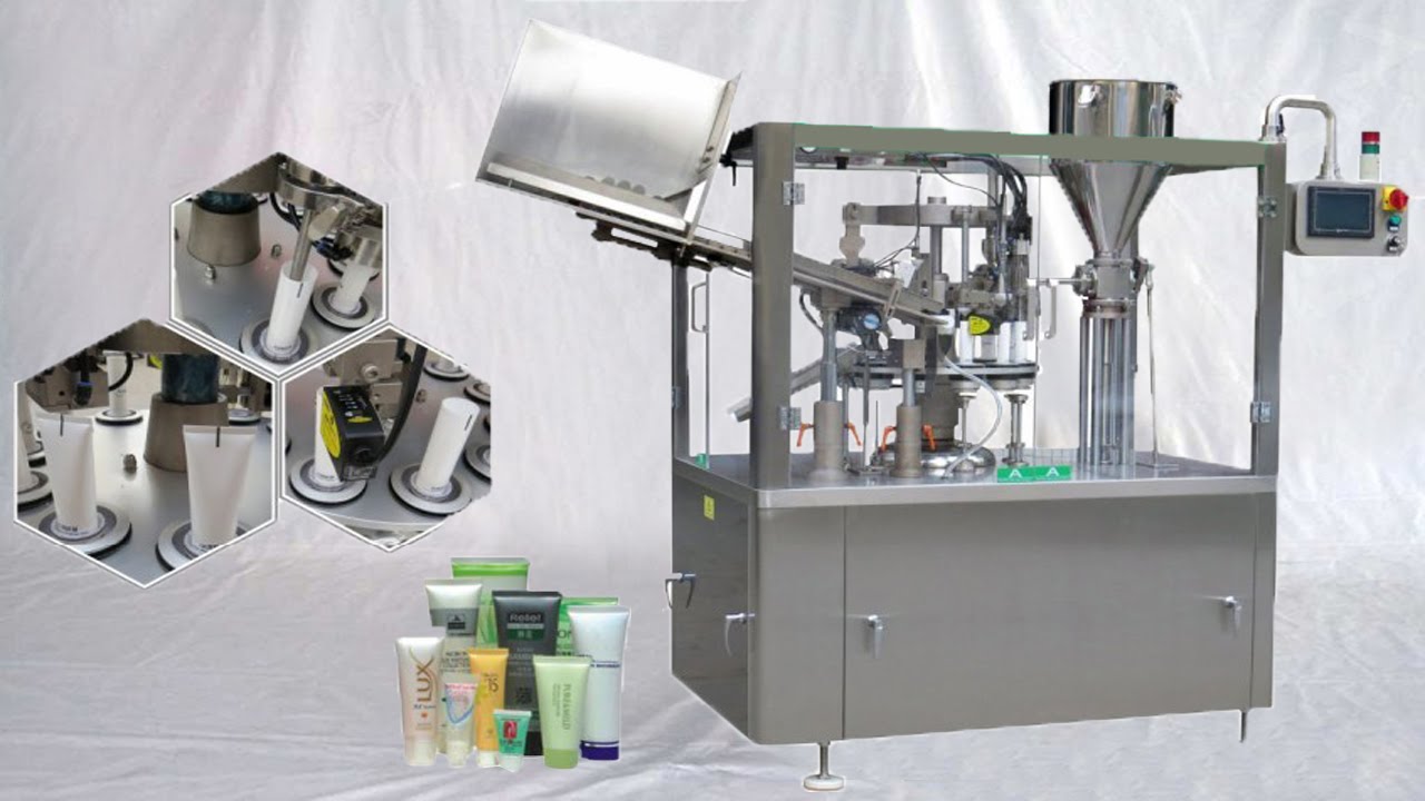 Customized plastic tube filling and sealing machine for irregular-shaped pipe with curved tube tail end.