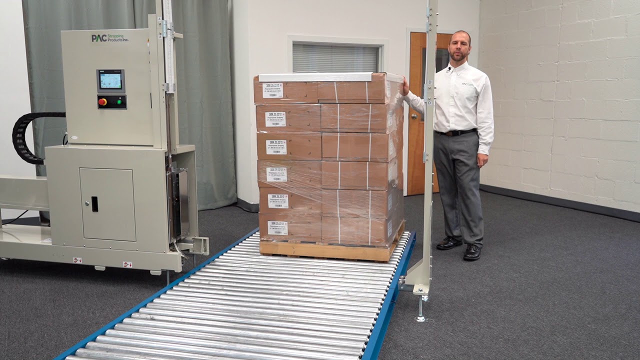 “Innovative Solution: Streamlined Vertical Pallet Strapping Machine for PMMI Showcase”