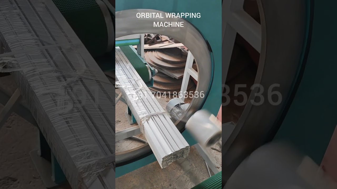 Orbital stretch wrapping machine for aluminum profiles made in India with automatic functionality.