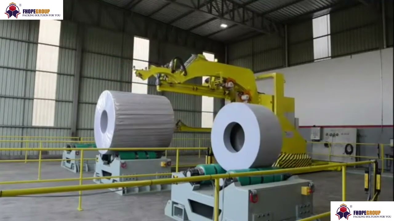 Coil packaging equipment designed for 2000mm diameter steel coils.